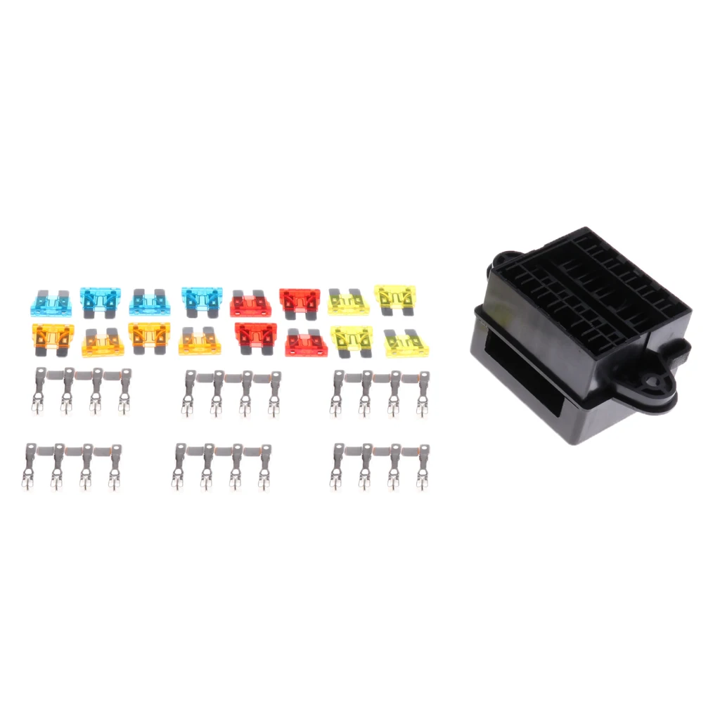 Car Vehicle Truck 12V-32V 12 Way Medium Relay Fuse Box Holder Terminals