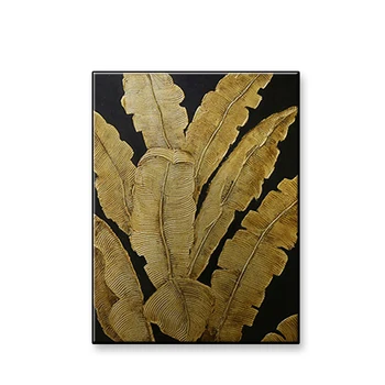 

Home wall decor Handmade Abstract Oil Painting on Canvas Golden and silver leaves wall art picture for living room no framed