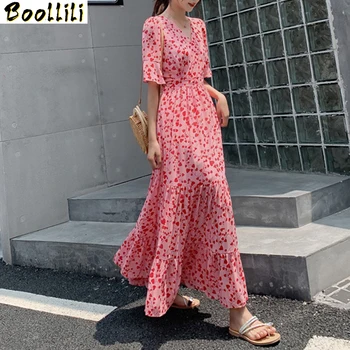 

Boollili 2020 Summer Plus Sizes Floral Dress V Neck New Arrival Long Dress Flare Sleeve 5xl Vestito