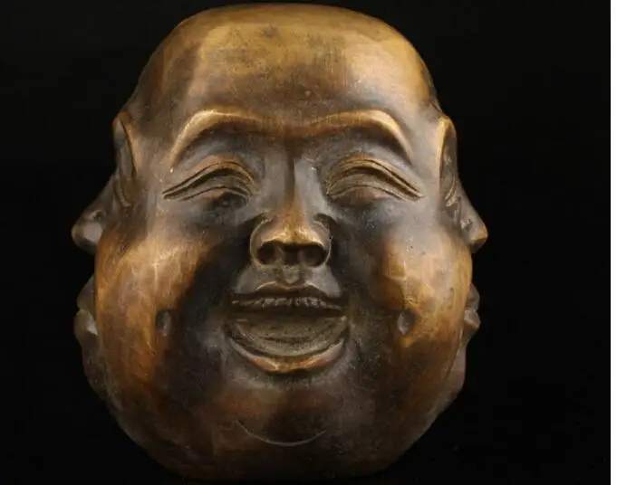 Copper Satue Old Collectable Bronze Casting Joys Sorrows Spiritual Four face Buddha Statue Head bronze H 80MM