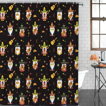 

Mexican Celebration Gnome Black Modern Home Decor Bathroom Waterproof Shower Curtain