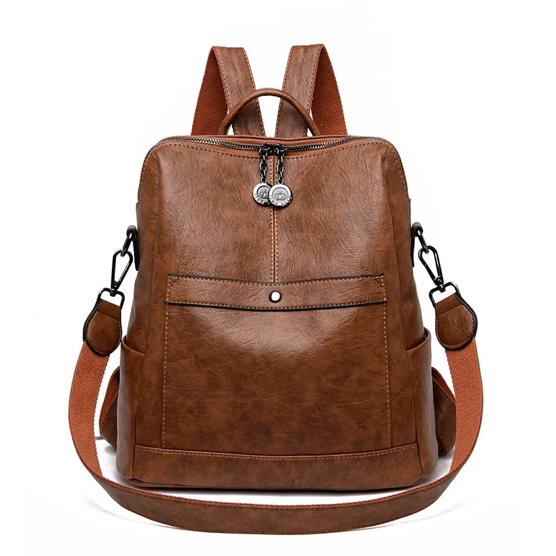 

Retro Shoulder Bag Women's Bag New European and American Trend Soft PU Leather Youth Travel Backpack Recreational