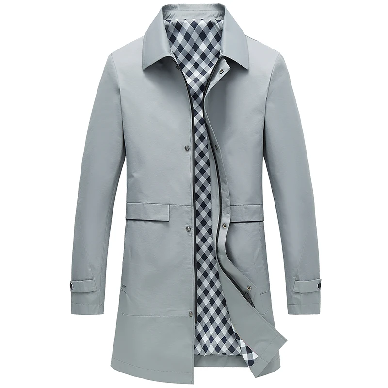 Promo Coat Spring Autumn Trench Coat Casual Solid Men's Windbreaker Single Breasted Jacket Black Gray Turn-down Collar Long Jacket Men