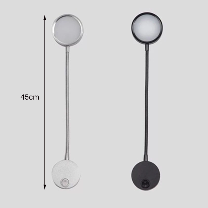 LED Wall Lamps With button Switch AC90-260V Silver Bedroom Bedside Reading night Light Direction Adjustable Indoor wall Light