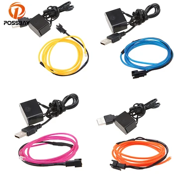 

POSSBAY 2M LED Strip Flexible Neon Atmosphere EL Wire Rope Tube Neon Light For Car Interior Light With USB Controller