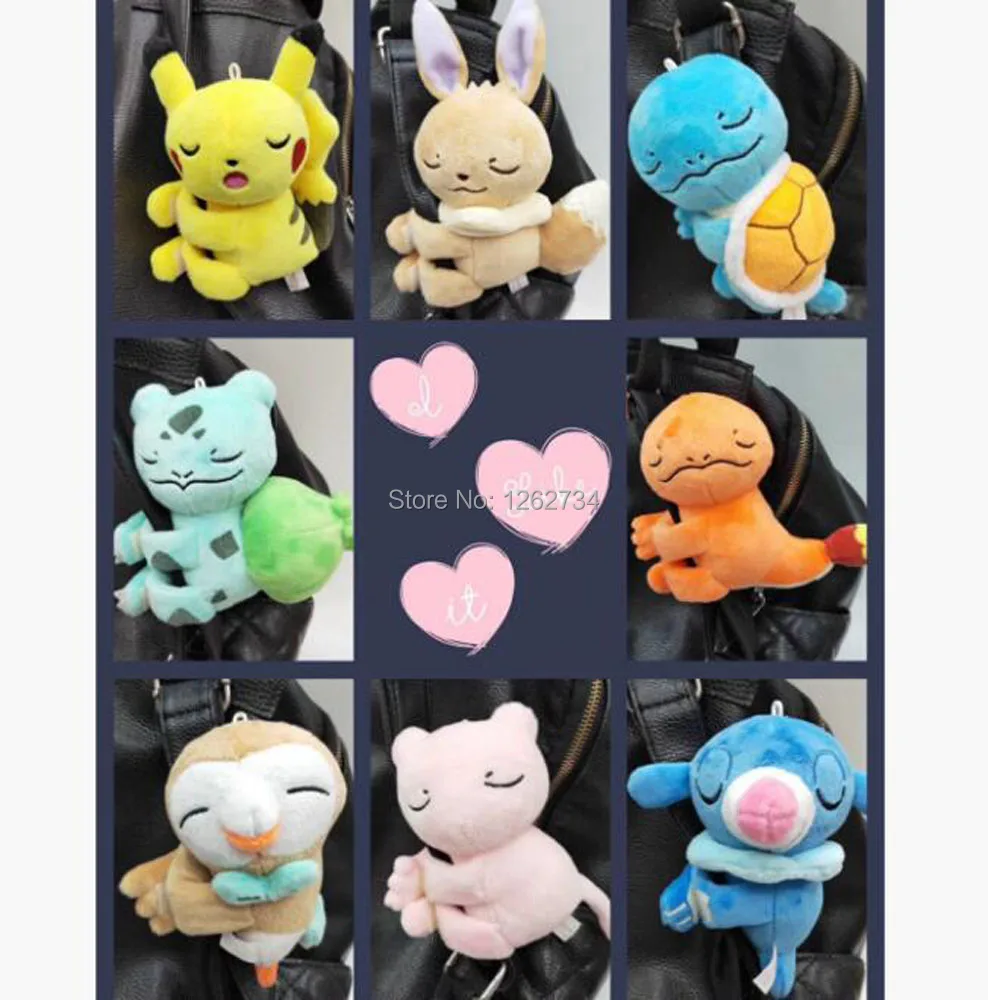 EMS 144/лот 8 Стили Пикачу Eevee Mew Rowlet Charmander Squirtle Bulbasaur Popplio 10 см Velcro плюшевые