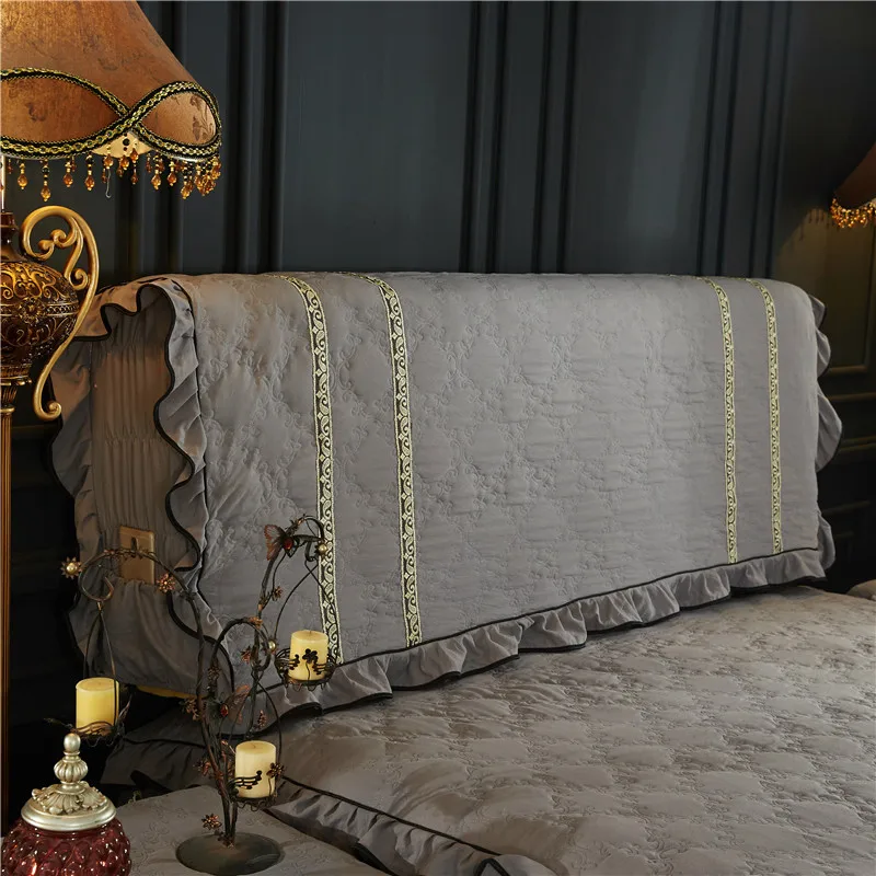 European Luxury Cotton Quilted Head Cover Brief Soft Lace All-inclusive Headboard Cover Dust Protective Cover 200x65cm - Цвет: Grey