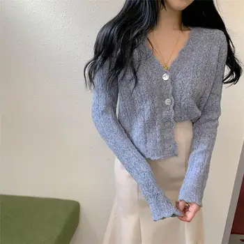 

Winter Fashion Sweet Petals V-neck Hollowed-out Short Sweater Cardigan Coat Women Clothing
