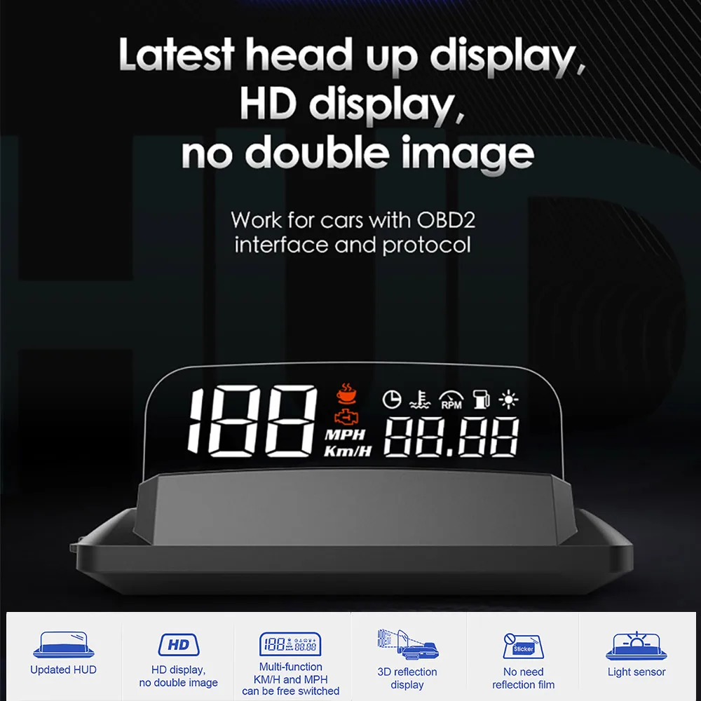 Китай Лучший OBD2 HUD зеркало автомобиля Head Up дисплей цифровой скорость проектор охранной сигнализации температура воды об/мин турбо давление Обновлено Ver
