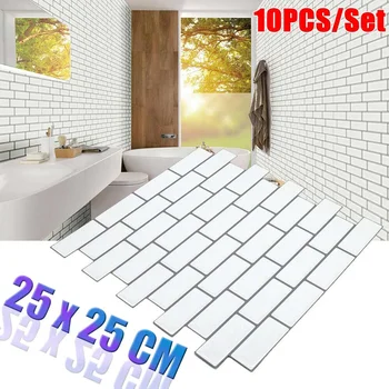 

10Pcs/Set Big Size 25x25 cm Self adhesive Waterproof Heatproof Vinyl Wallpaper 3D Peel and Stick Subway Tiles