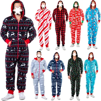 

Autumn Winter Men Warm Christmas Elk Snowman Print Long Sleeve Pajamas Jumpsuit Leisure Cotton Sleepwear Home Clothes
