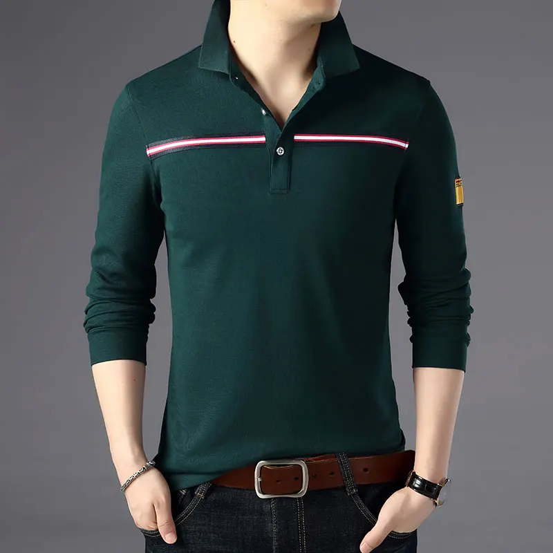 Новинка года, модные брендовые рубашки поло высшего качества, мужские рубашки-поло со стоячим воротником в Корейском стиле с длинными рукавами, приталенная Повседневная рубашка для мальчиков, мужская одежда - Цвет: Зеленый