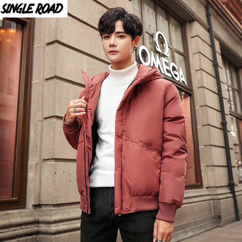 SingleRoad зимняя куртка, мужской пуховик, пальто, Мужская Толстая теплая уличная куртка с капюшоном, Повседневная парка, модная ветровка, пальто