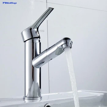 

Kitchen Deck Mounted Pull Out Brass Chrome Finish Basin mixer mixer Vanity Vessel Cold And Hot Water Tap Tlhottop-6677