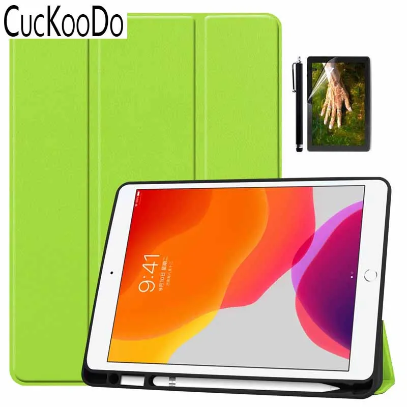 Чехол для iPad 10,2 с держателем карандаша, легкий умный чехол с мягкой задней частью из ТПУ, Автоматический Режим сна/пробуждения для iPad 7th Gen - Цвет: Green.3in1