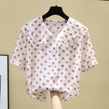 Aliexpress - 2021 New Wave point elegant Women shirt Summer All-match Short Sleeve Chiffon Top Fashion Peter Pan Collar Female Blouse