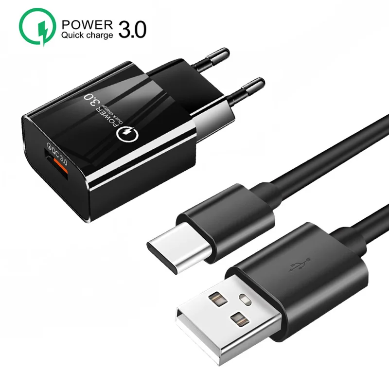 QC 3.0 Mobile Phone USB Charger For Xiaomi Mi Poco F3 M3 X3 NFC Samsung Galaxy S21 S20 FE Note 20 Ultra S10 S9 USB Type-c Cable