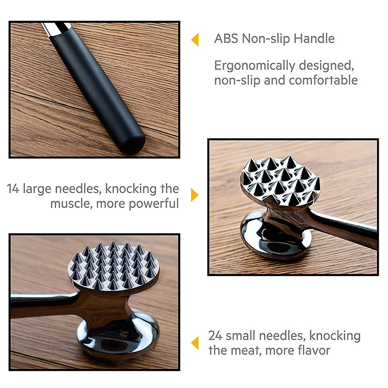 Kitchen Meat Tender Set-Heavy Manual Hammer Hoe Tool and Tender Meat Needle Tool with 48 Stainless Steel Sharp Blade Steak,Chick