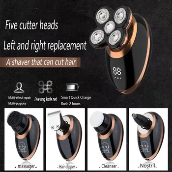 

New 5 in 1 Rechargeable Electric Shaver Charging LED display Razors Hair Clipper Nose Ear Hair Trimmer Men Facial Cleaning Brush