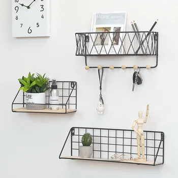 

Nordic Simple Creative Iron Wall Holders Kitchen Shelf Home Wall Decoration Racks Hanger Keys Hooks Storage Rack Frame Organizer