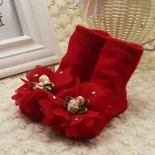 Зимние носки для новорожденных с героями мультфильмов, детские Нескользящие носки-тапочки с кожаной подошвой, хлопковые детские носки-тапочки с цветочным рисунком, детские носки, L505910