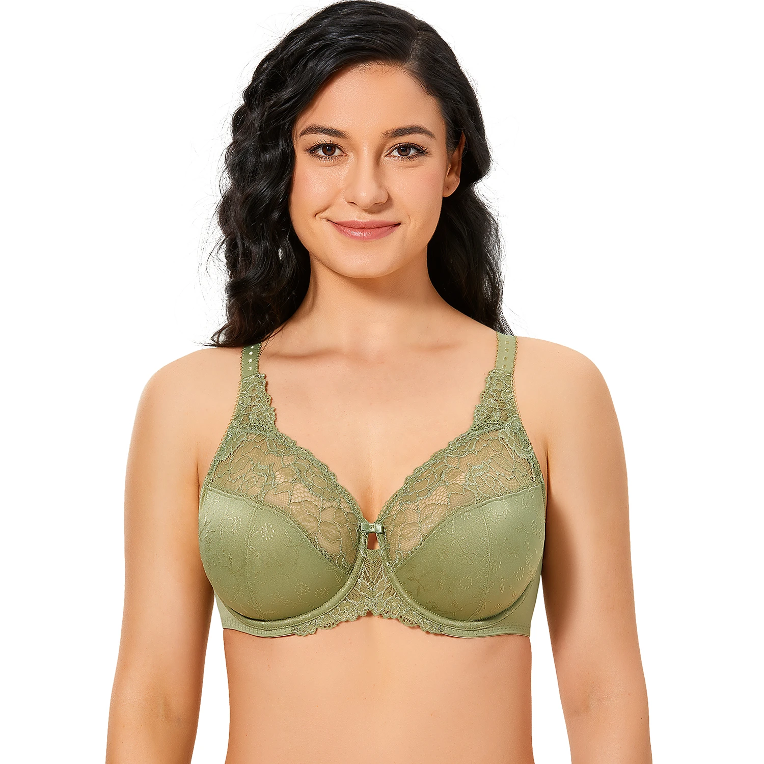 Women/'s Full Coverage Underwire Non Padded Lace Sheer Minimizer Bra 46C D E Cup