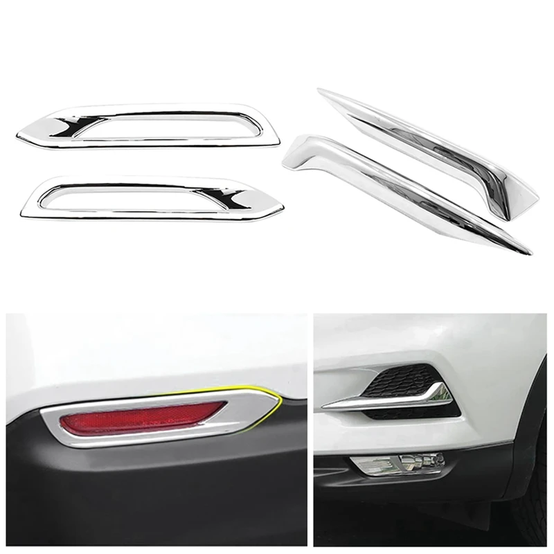 Color : Rear XIAOSHI Little Oriental Fit For Nissan Qashqai J11 Dualis 2019 2020 Car Front Rear Fog Light Eyebrow Cover Frame Trim ABS Chrome Exterior Accessories