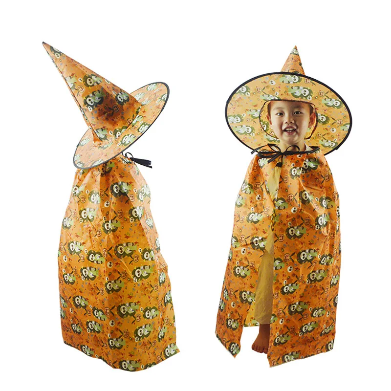 Halloween Ball Performance Clothing Holiday Performance Clothing Game Costume Children Witch Mantle Hat Set