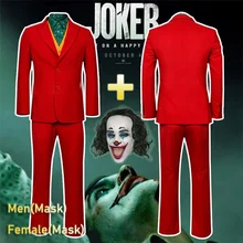 Фильм Джокер Косплей Костюм Полный комплект наряды мужские костюмы на Хэллоуин Джокер Униформа красный костюм Хэллоуин мужчины женщины наряд+ маска