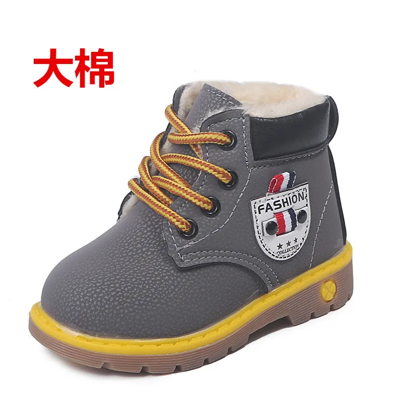 Wool Grey Детские ботинки bota для мальчиков; модная шерстяная детская обувь на плоской подошве; Студенческая зимняя теплая зимняя обувь с мехом внутри; обувь для девочек в американском западном стиле - Цвет: Wool Grey