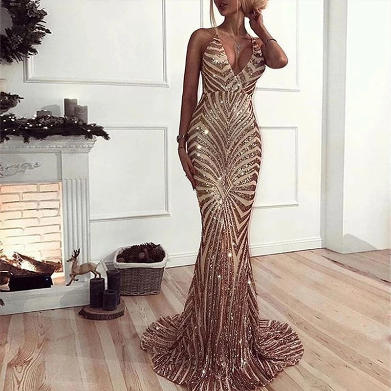 Sexy Slim Women's Summer Sundresses Sequins Prom Maxi Dresses for Women Sheath Elegant Woman 2021 Hot | Женская одежда