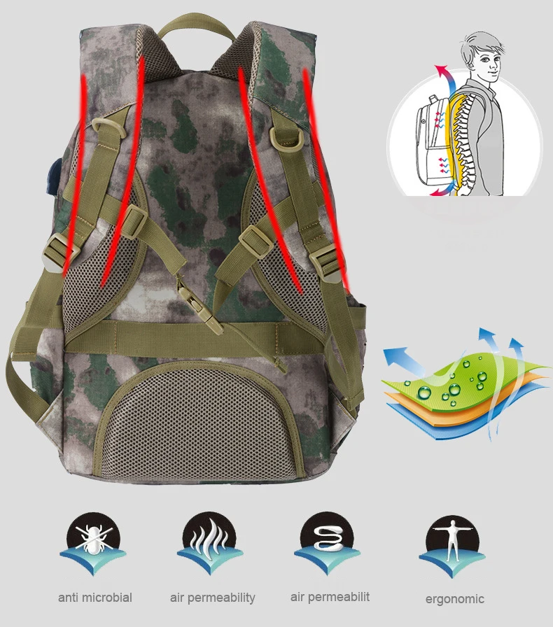 Камуфляжный модный военный рюкзак для мужчин, для путешествий, для верховой езды, водонепроницаемый нейлоновый рюкзак для ноутбука, Открытый Треккинг, походный рюкзак