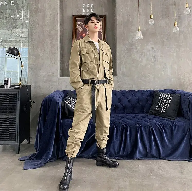 SHENGYUJIN S~ 2XL! Осень Ретро оснастки комбинезон мужские ins тренд брюки хип хоп Свободные Комбинезоны мужской костюм