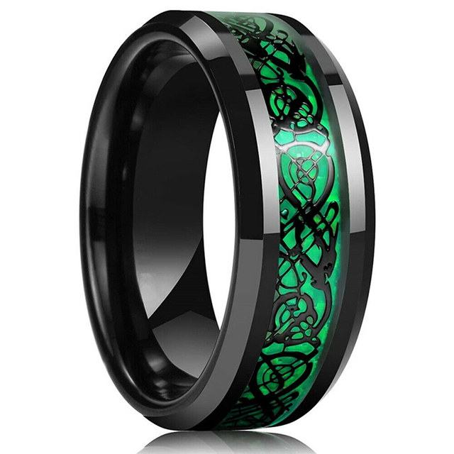 8mm Red Tungsten Wedding Band Black Tungsten Carbide Ring For Men Women Retro Celtic Dragon Inlay Red Carbon Fiber Ring
