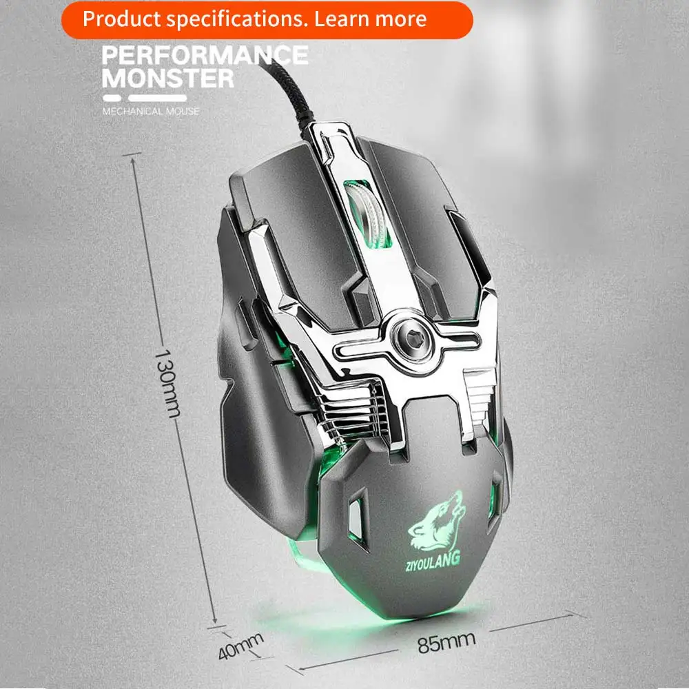 8D 4600 dpi Регулируемая Проводная игровая мышь, оптический светодиодный USB кабель, бесшумная мышь для ноутбука, ПК, эргономичная