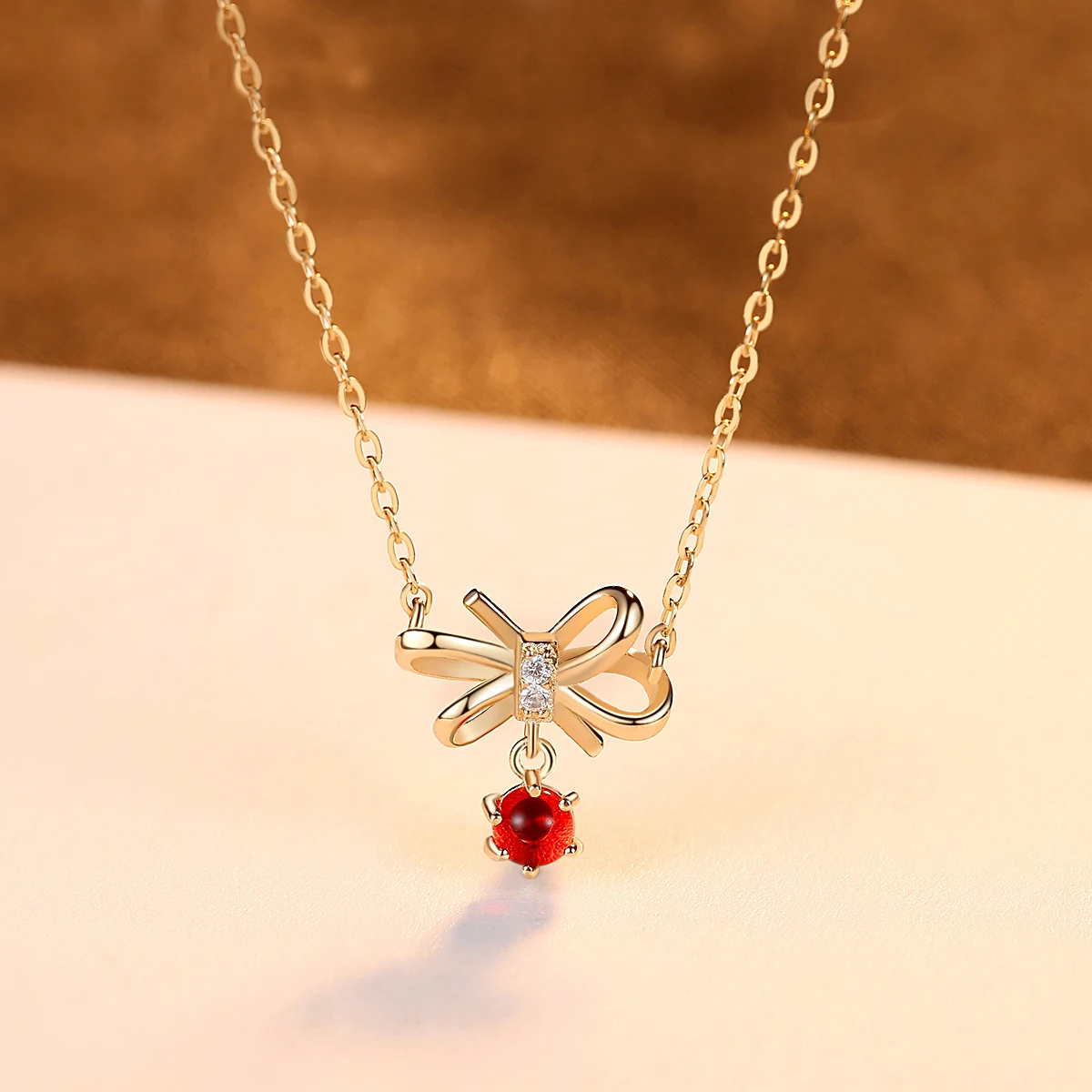 PAG & MAG подлинное 14K золото ожерелье с бантом для женщин красный драгоценный камень