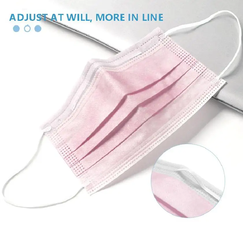 10-50-100-Pcs-Pink-Disposable-Non-woven-3-layer-Face-Mask-Breathable-Mask-With-Elastic (3)