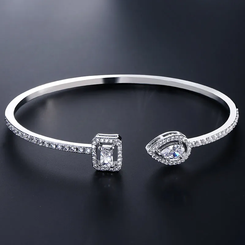 UILZ, лидер продаж, Модные CZ кольца для женщин, четыре квадрата формы, Открытое кольцо, микро камень, проложили, Женские Ювелирные изделия UR2016 - Цвет основного камня: White Bracelet