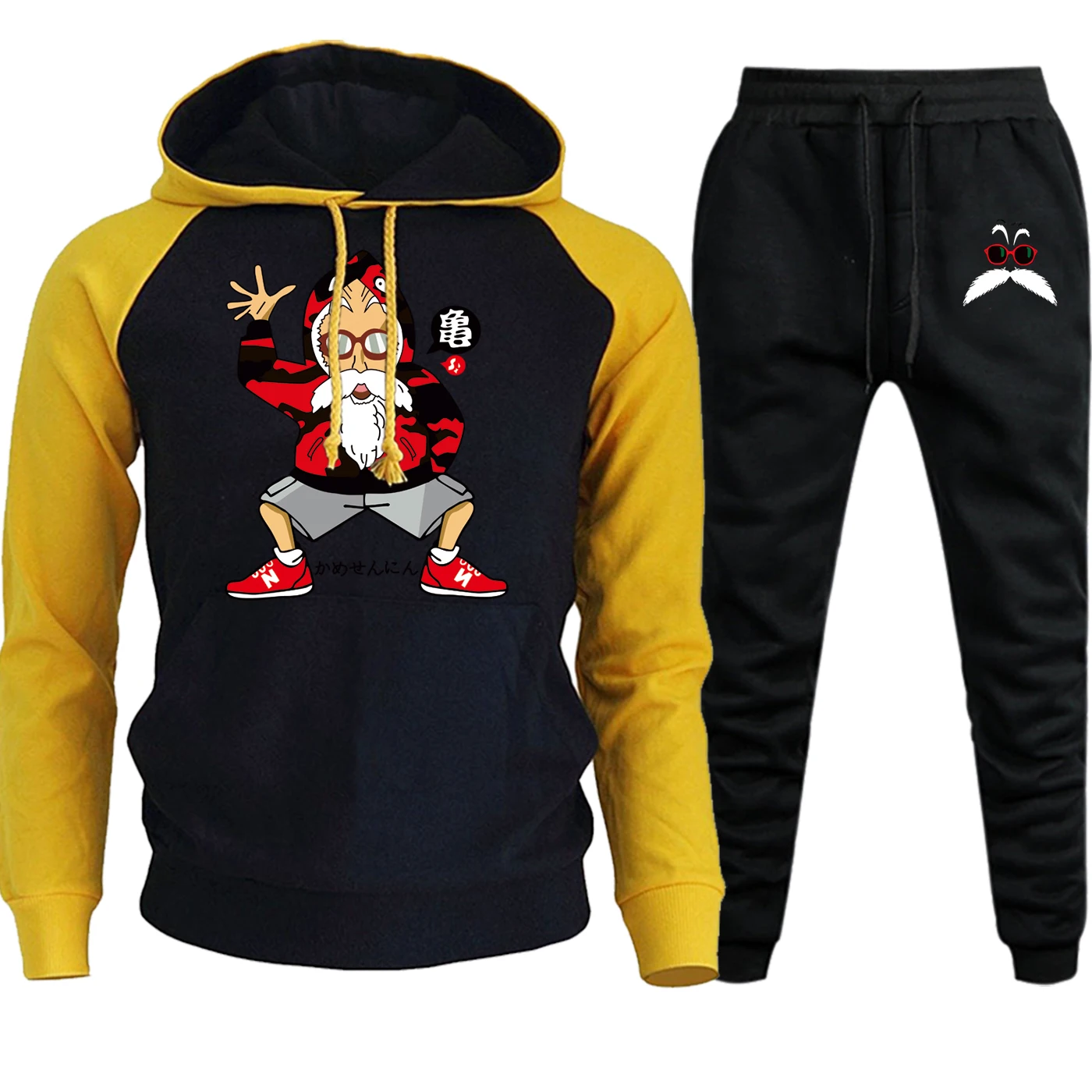 Осень Зима Dragon Ball Мастер Роши уличная реглан мужская Толстовка костюм флисовый пуловер с капюшоном+ брюки комплект из 2 предметов