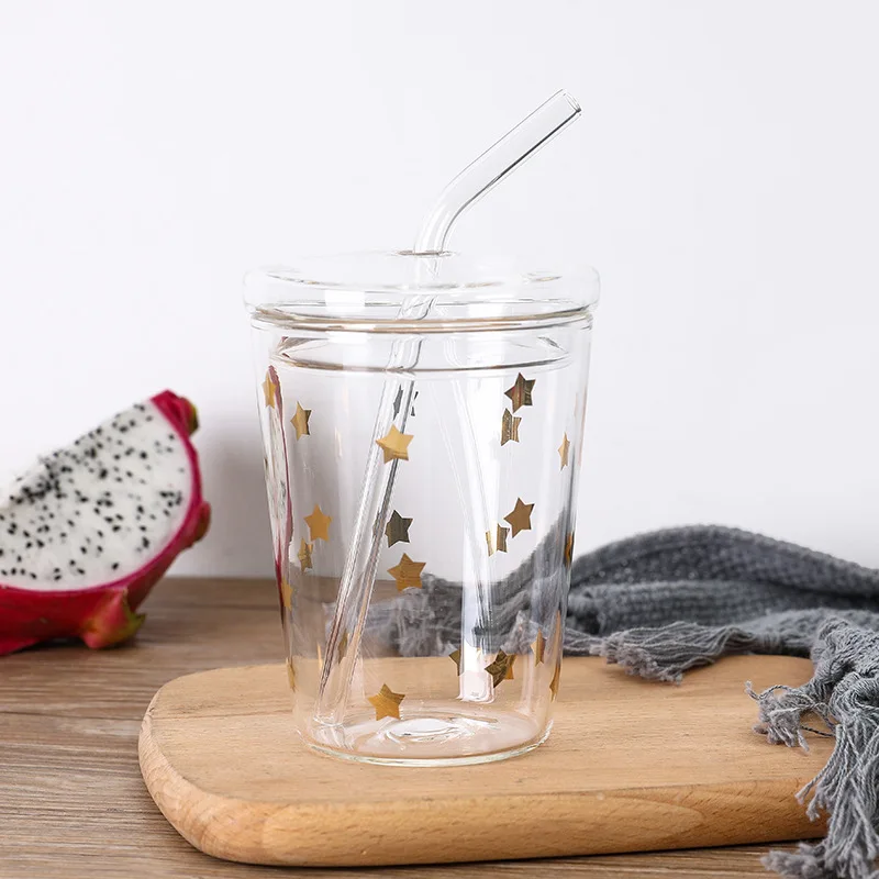 Glass Tumbler With Lid And Straw French Water Bottle Clear - Temu