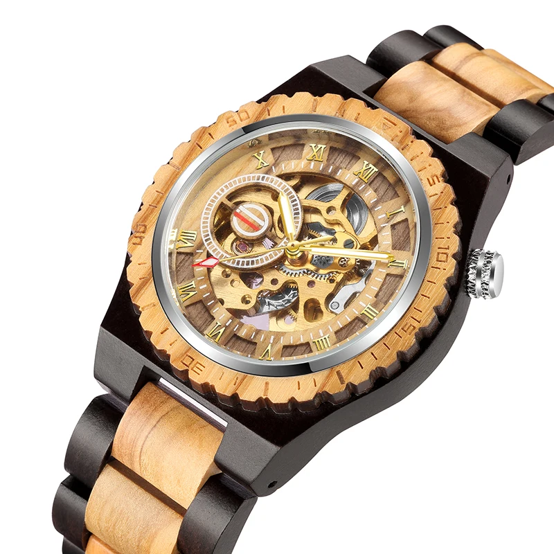 Wooden Mechanical Watch Men Automatic Steampunk Watch Mens Skeleton Watches Bronze Transparent Vintage Sport Wristwatch Male windproof 32 bone business umbrella for men fully automatic wooden handle large folding waterproof sunshade luxury umbrellas