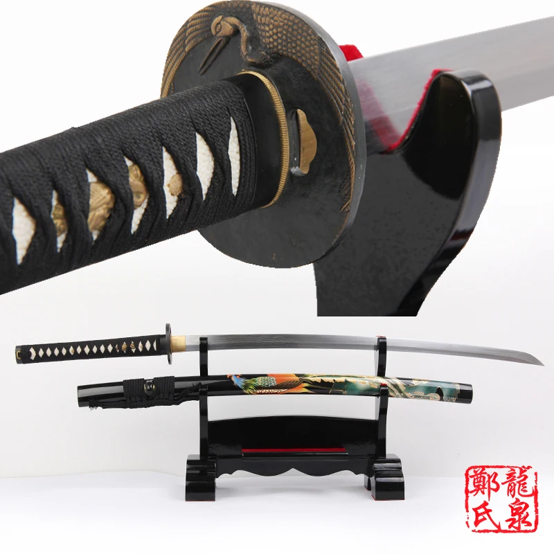 

real new samurai katana swords 1045 Carbon steel full tang sharp hot black sheath crane tsuba japanese sword samurai wakizashi