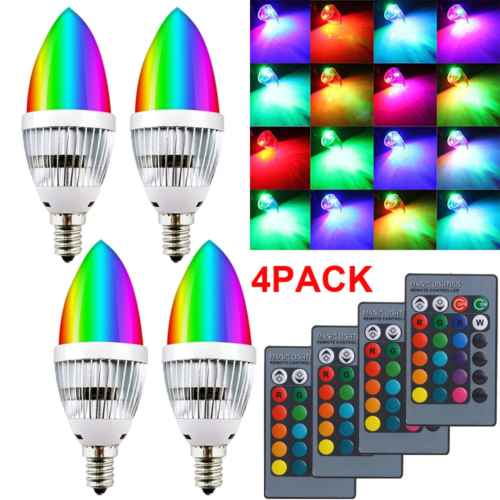 

3W Led Candle Bulb RGB E12 E14 Candelabra 16 Colors Change Dimmable LED Light Lamp Remote Control Bulb for Home Bar Party D40
