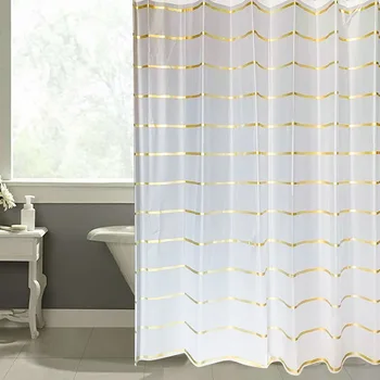 

Modern Style Shower Curtains Bathroom Curtain EVA Transparent Golden Stripe Environmental Protection Waterproof Shower Curtain