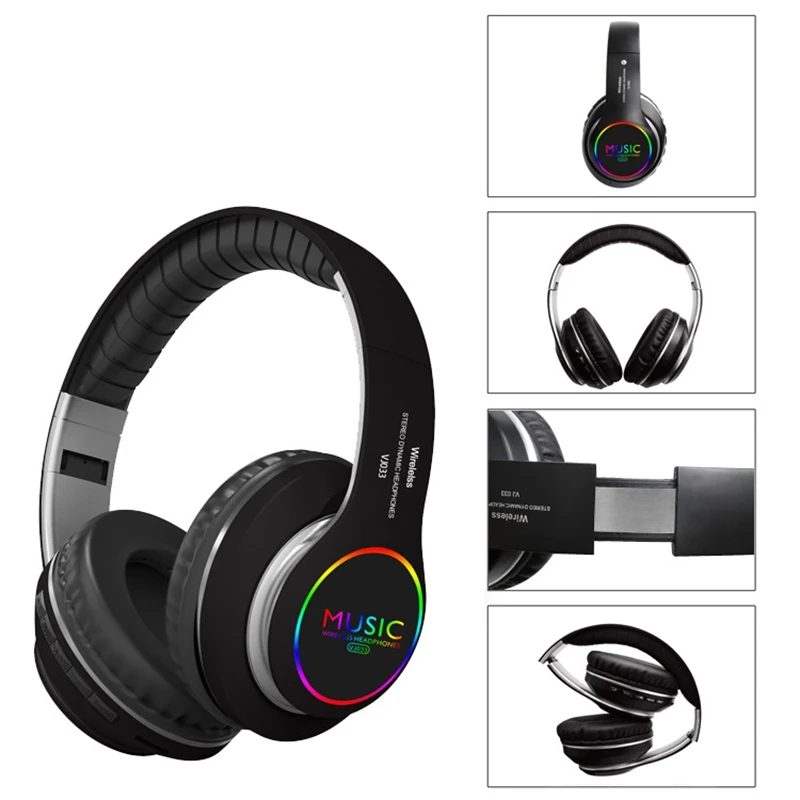 Bluetooth Headphones Bluetooth 5 0 Headset with Colorful Lights Call Function Music Headset Bilateral Stereo Headphone