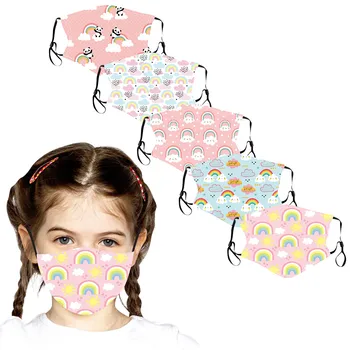 

5pcs Mascarilla Child Kids Mask Kawaii Rainbow Print Face Mask Breathable Filter Safet Protect Face Mouth Mask Cute Cartoon Mask