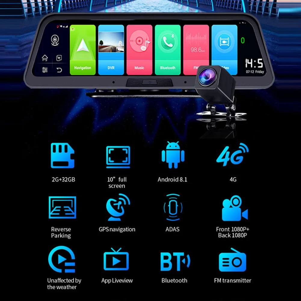 9,66 Pouces Dashcam Rétroviseur & Caméra de Recul avec sans Fil Bluetooth  Carplay Android Auto, Ecran Tactile de Vision Nocturne, G-Capteur, Carte SD  32GO [1080P, 720P,140°Avant, 170°Arrière] : : High-Tech