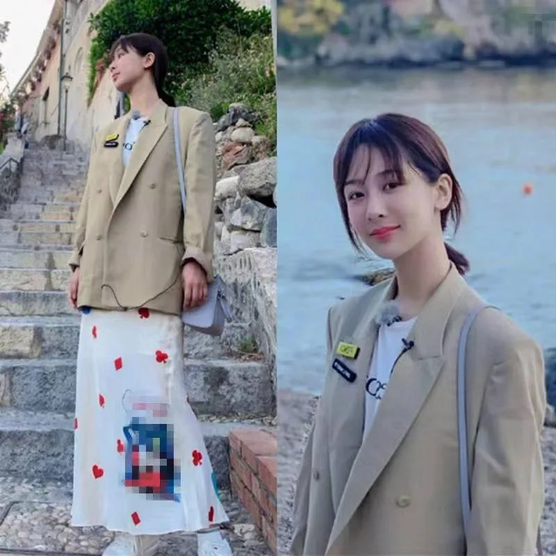 

Chinese Restaurant Yang Zi Celebrity Style Khaki Suit Jacket Women's Korean-style Loose Retro Students Suit 2019 Autumn Clothing