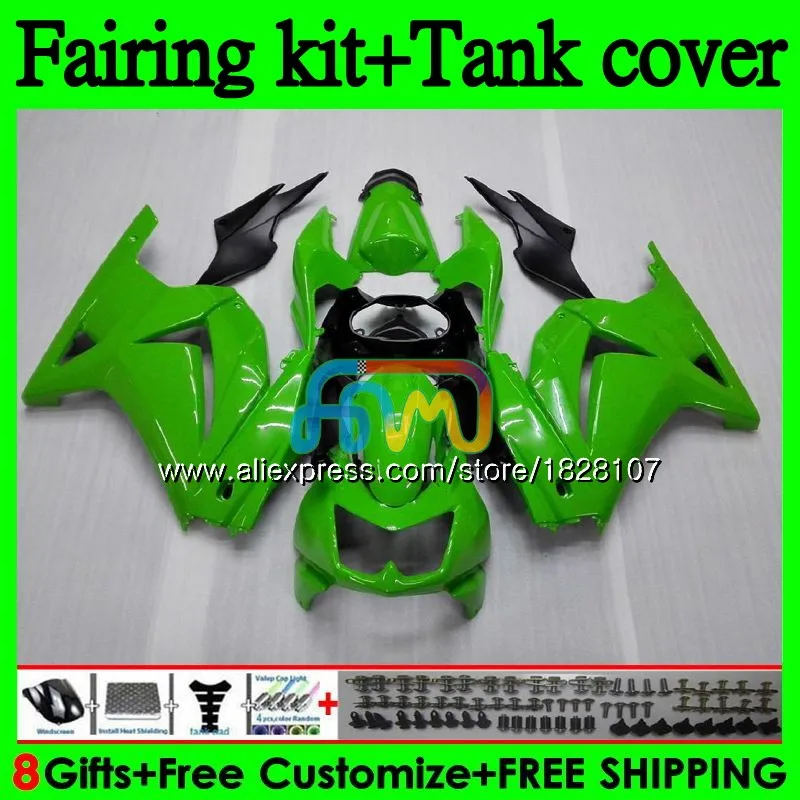 Майка для KAWASAKI ZX-250R EX-250 EX ZX 250R 08 09, 10, 11, 12, 104BS. 17 EX250 ZX250R 2008 2009 2010 2011 глянцевый зеленый 2012 обтекатель - Цвет: No. 1