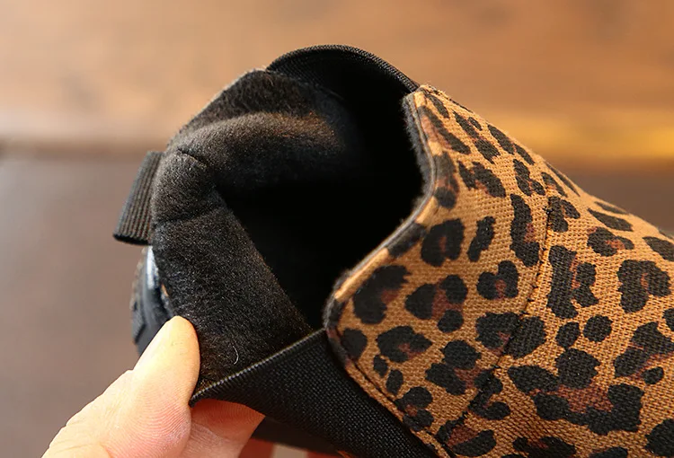 Childrens Leopard Print Single Boots Boys Girls  non-slip Thin Fleece Ankle Boots Princess Sneakers For Kids